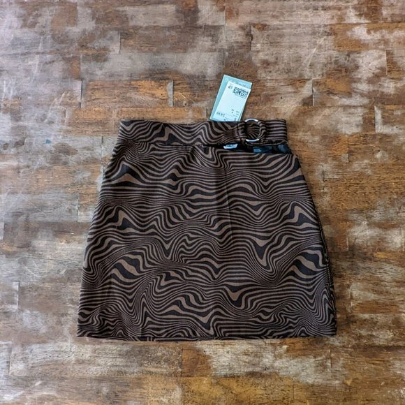 H&M Dresses & Skirts - Divided by H&M Women's Brown Geometric Striped Mini Skirt Size 0 Cutout NWT